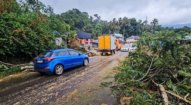 കനത്ത മഴയെത്തുടർന്ന് റോഡിലേക്ക് മണ്ണിടിച്ചിൽ ഉണ്ടായപ്പോൾ. ഇടുക്കിയിൽ നിന്നുള്ള കാഴ്ച.