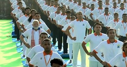 Prime Minister Narendra Modi is leading the Yoga Day celebrations from Andhra Pradesh's Visakhapatnam