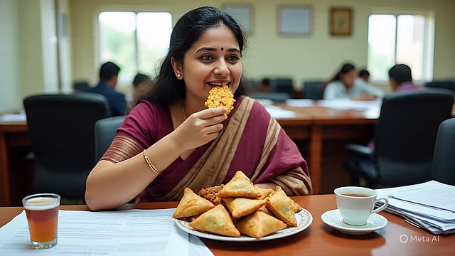 women eating samosa