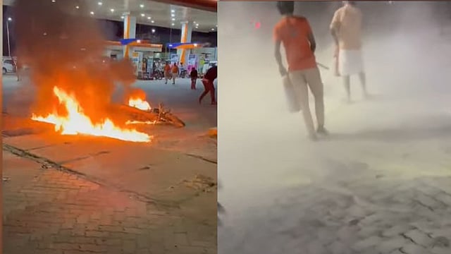 A young man set a motorcycle on fire at a petrol pump in Aluva