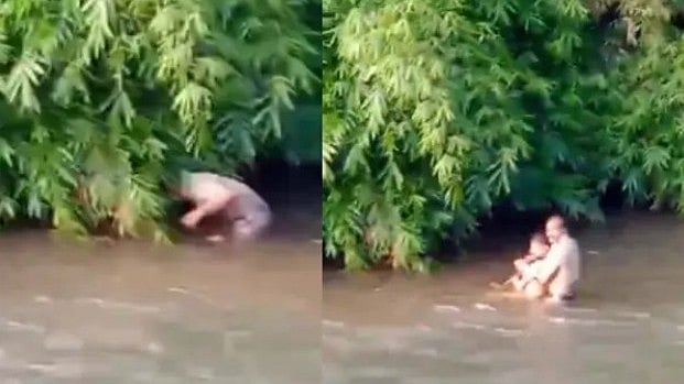 മരിച്ചെന്ന് കരുതി നാട്ടുകാര്, യുവാവിനെ തോട്ടില്നിന്ന് സാഹസികമായി രക്ഷപ്പെടുത്തി പൊലീസ്
