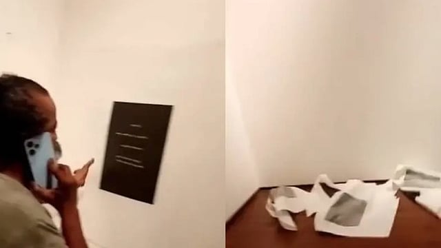 കലാസൃഷ്ടിയിൽ തെറി വാക്കുകളുണ്ടെന്ന് ആരോപണം; കീറി വലിച്ചെറിഞ്ഞ് രണ്ടംഗ സംഘം, സംഭവം എറണാകുളം ദർബാർ ഹാളിൽ