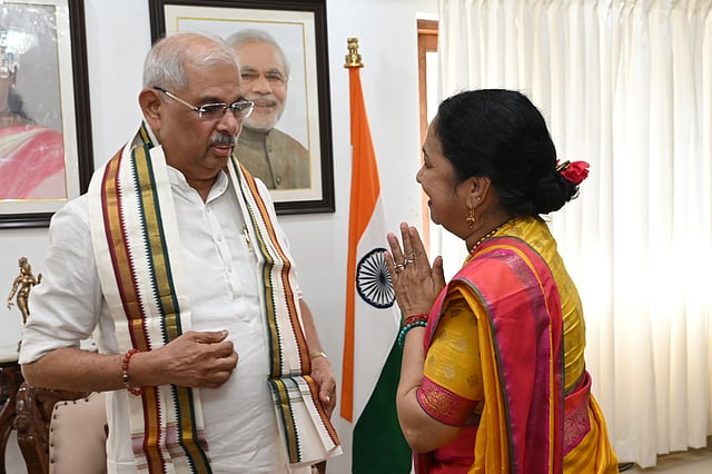 TNIE CEO Lakshmi Menon with Governor Rajendra Arlekar