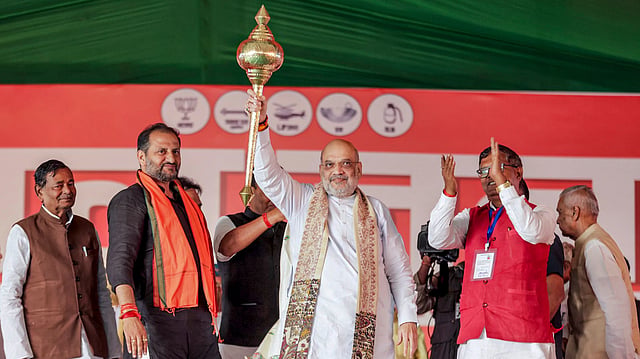 Union Home Minister Amit Shah during a public rally amid the ongoing Bihar Assembly elections