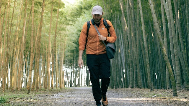 Walking with backpack