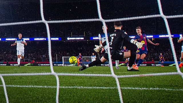 Olmo's goal into the net