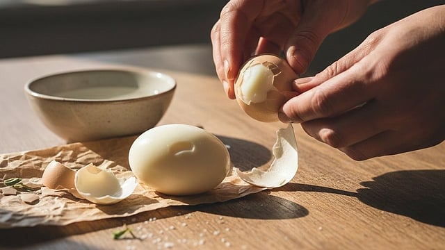 Peeling boiled eggs