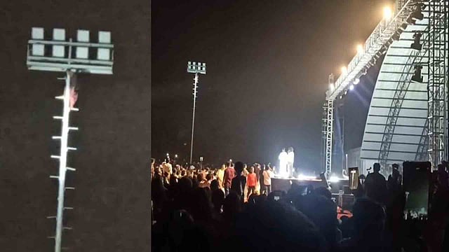 വേടൻ്റെ ഷോയ്ക്കിടെ 35 അടി ഉയരത്തിൽ വിളക്കു കാലിൽ വലിഞ്ഞു കയറി ആരാധകൻ്റെ അഭ്യാസം; ആശങ്കയുടെ മണിക്കൂറുകൾ ( വീഡിയോ )