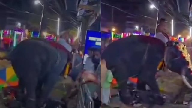 ഹൈഡ്രജന് ബലൂണ് തീ പടര്ന്ന് പൊട്ടി, മണപ്പുള്ളിക്കാവില് എഴുന്നള്ളിപ്പിനിടെ ആന വിരണ്ടോടി; വാഹനങ്ങള് നശിപ്പിച്ചു- വിഡിയോ