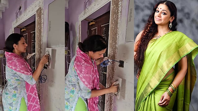 'ശോഭനേച്ചി തേപ്പിൻ്റെ പണിക്ക് പോകാൻ തുടങ്ങിയോ'; വീടിന് സ്വന്തമായി പെയിന്റ് അടിച്ച് നടി