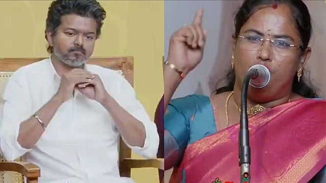 'വീട്ടിലുള്ള സ്ത്രീകളെ ബഹുമാനിക്കണം'; വിജയ്യെ വേദിയിലിരുത്തി വനിത നേതാവ്, വിഡിയോ