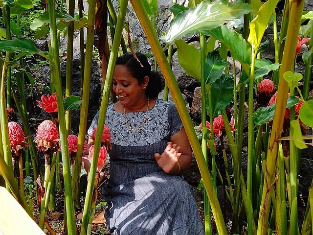 Dolly Mathew in her garden