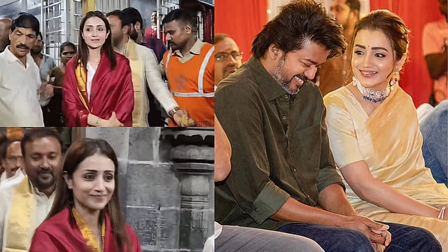 തിരുപ്പതി ദര്‍ശനം നടത്തി തൃഷ; ലക്ഷ്യം പിറന്നാളോ വിജയ്‌യുടെ വിജയമോ? ടിവികെ കൊടിയുടെ നിറമുള്ള ഷോള്‍ ധരിച്ച് താരം