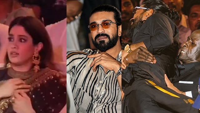 റാം ചരണിനടുത്തേക്ക് പാഞ്ഞടുത്ത് ആരാധകൻ! തൂക്കിയെടുത്ത് ബോഡിഗാർഡ്; പേടിച്ച് വിറച്ച് ജാൻവി, ഒടുവിൽ