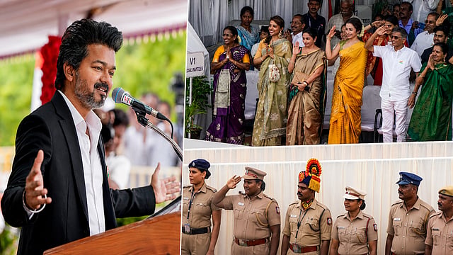 സ്വാതന്ത്ര്യദിനത്തിൽ മുഖ്യമന്ത്രി വിജയ്യുടെ അന്തസ്സ് കാറ്റിൽപ്പറന്നു; ലജ്ജയില്ലാതെ മുൻനിരയിൽ നടിയെ ഇരുത്തി സല്യൂട്ടുകൾ കൈമാറി: ആഞ്ഞടിച്ച് ഡിഎംകെ