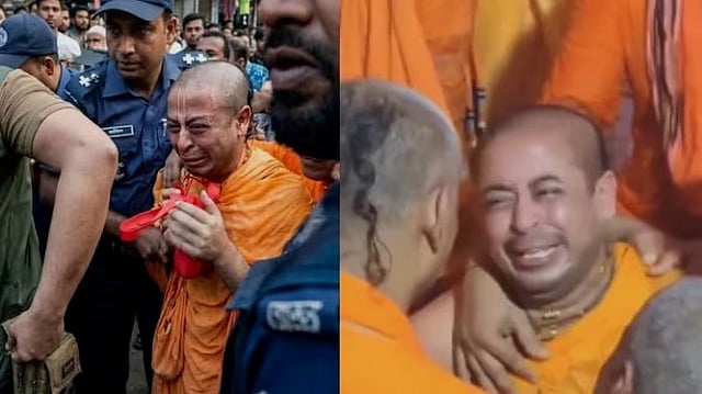 പരോള് 5 മണിക്കൂര് മാത്രം; കൃഷ്ണവിഗ്രഹത്തിന്റെ കാലില് കെട്ടിപ്പിടിച്ച് പൊട്ടിക്കരഞ്ഞ് സന്യാസി; വിഡിയോ വൈറല്