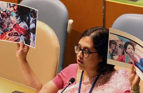 ഇതാ വ്യാജമല്ലാത്ത ചിത്രം, ദുരന്തമയമായ ഈ ചിത്രം കാണൂ; യുഎന്നില്‍ പാകിസ്ഥാന് ഇന്ത്യയുടെ ചുട്ട മറുപടി