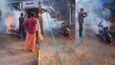 ബൈക്കിന് തീപിടിച്ചപ്പോള്‍