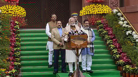 പ്രധാനമന്ത്രി നരേന്ദ്രമോദി മാധ്യമങ്ങളോട് സംസാരിക്കുന്നു 