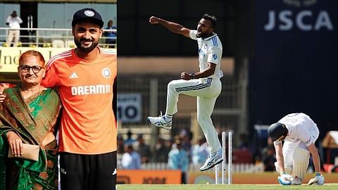 ആകാശ് ദീപും അമ്മയും, വിക്കറ്റ് നേട്ടം ആഘോഷിക്കുന്ന ആകാശ്