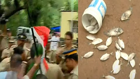 ഏലൂരില്‍ അണ പൊട്ടി ജനരോഷം, ചീഞ്ഞ മീനുകള്‍ മലിനീകരണ നിയന്ത്രണ ഓഫീസിലേക്ക് എറിഞ്ഞ് കര്‍ഷകര്‍, സംഘര്‍ഷം