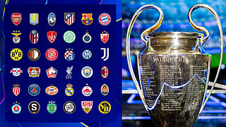 ചാംപ്യന്‍സ് ലീഗില്‍ കളിക്കുന്ന 36 ടീമുകളുടെ എംബ്ലം. ചാംപ്യന്‍സ് ലീഗ് ട്രോഫി