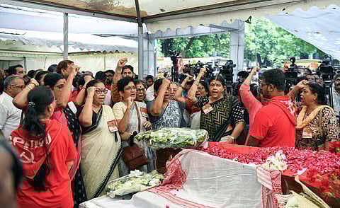 last respects to deceased CPM leader Sitaram Yechury
