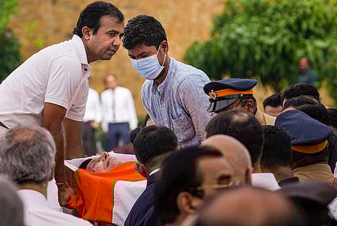 Mortal remains of business leader Ratan Tata being kept at NCPA lawns for public viewing, in Mumbai