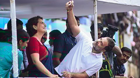 Priyanka Gandhi Vadra during a roadshow for Wayanad Lok Sabha seat by-poll