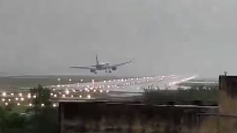 social media showed a flight struggling to land at the Chennai Airport