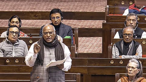  Mallikarjun Kharge speaks in the House during the Winter session of Parliament