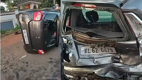 car lost control and crashed into a parked car.