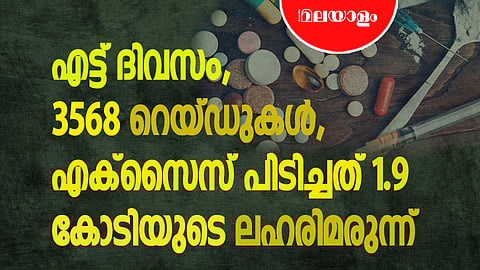 എട്ട് ദിവസം, 3568 റെയ്ഡുകള്‍, എക്‌സൈസ് പിടിച്ചത് 1.9 കോടിയുടെ ലഹരിമരുന്ന്