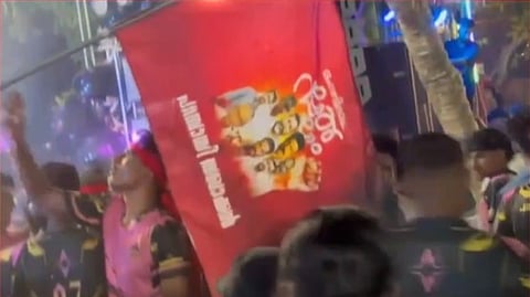 Pictures of the accused in the murder case on the flag; Youth celebrate during the festival in Kannur