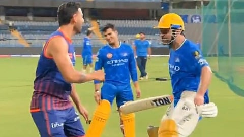 MS Dhoni Chases Mumbai Indians Star With Bat In Hand