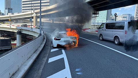 Ferrari car burns with an hour after delivery