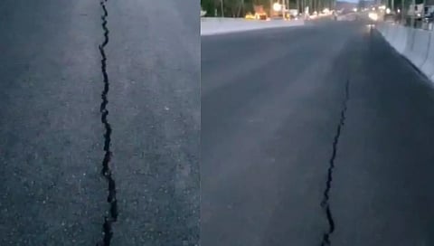 Crack on the national highway in Chavakkadu, Thrissur