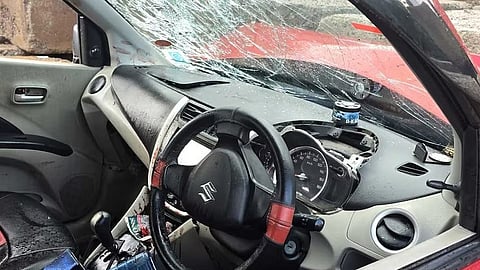 Phone was charged in car, then exploded; crashed into a huge rock