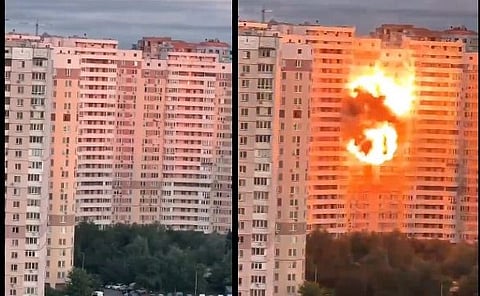 Russian Drone Hitting Housing Complex In Kyiv 