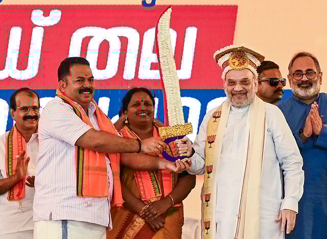 Amit Shah being felicitated in Thiruvananthapuram