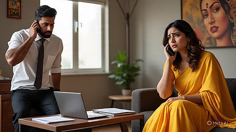couple engaged on mobile phone call