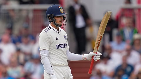 India's captain Shubman Gill celebrates his century