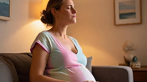 Pregnant woman sitting in a counch