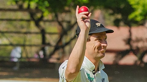 Matt Henry celebrates after taking 5 wickets