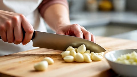 Chopping garlic