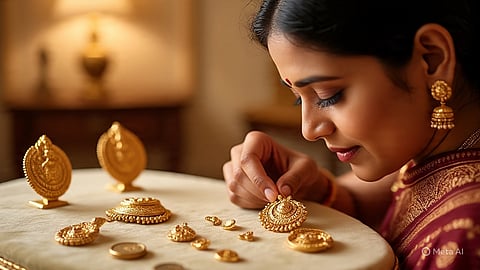 checking gold ornaments