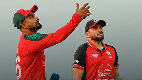 Bangladesh and Hong Kong captains during the toss