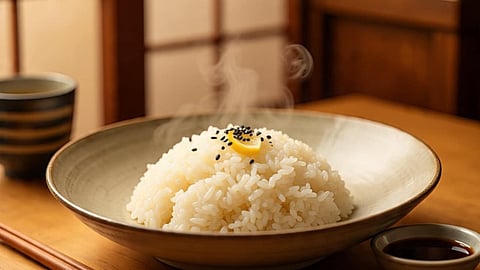 Boiled rice in a plate