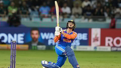 India's Abhishek Sharma hits a six during the Asia Cup 2025 Super Four match