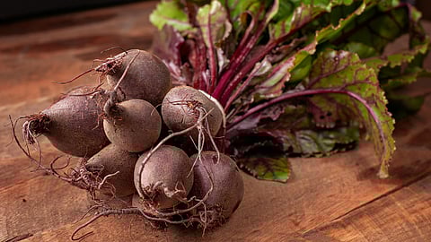Fresh Organic Beetroots on Wooden Surface
